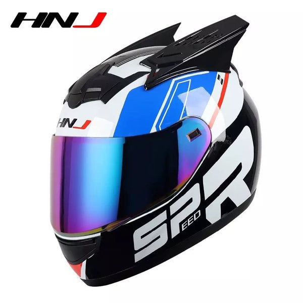 Pink Speed HNJ Motorcycle Helmet with Blue Visor