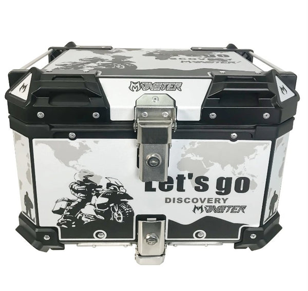 45L Aluminum Motorcycle Top Box Storage White Black Monster at KingsMotorcycleFairings.com