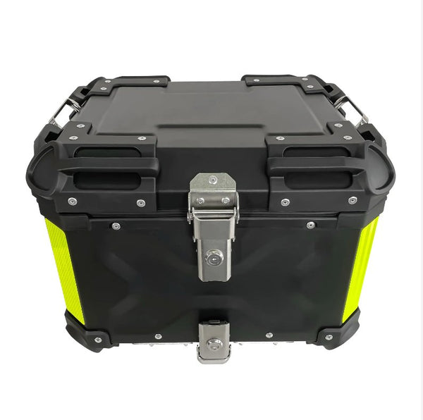 55L Aluminum Motorcycle Top Box Storage Black Neon X at KingsMotorcycleFairings.com