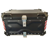 65L Aluminum Motorcycle Top Box Storage (Black, Red X) at KingsMotorcycleFairings.com