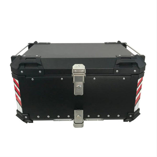 65L Aluminum Motorcycle Top Box Storage (Black, Red) at KingsMotorcycleFairings.com