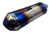 Chrome & Blue Motorcycle Exhaust Muffler (150-400cc) at KingsMotorcycleFairings.com