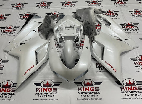 Ducati 848 (2007-2014) Pearl White, Red Fairings at KingsMotorcycleFairings.com