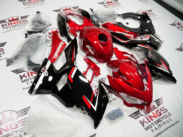 Fairing kit for a Kawasaki Ninja 400 (2018-2023) Black & Candy Red at KingsMotorcycleFairings.com.