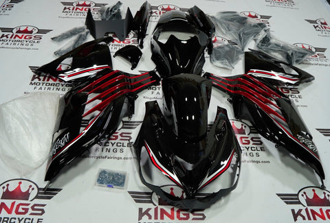 Fairing kit for a Kawasaki Ninja ZX14R (2012-2021) Black, Red & Silver at KingsMotorcycleFairings.com