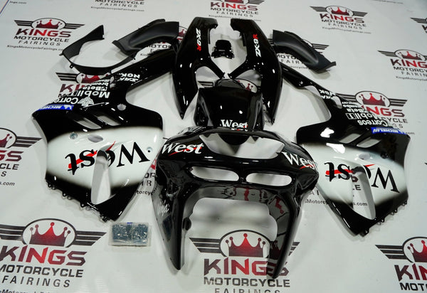 Fairing kit for a Kawasaki ZX-9R (1994-1997) Black & White West at KingsMotorcycleFairings.com