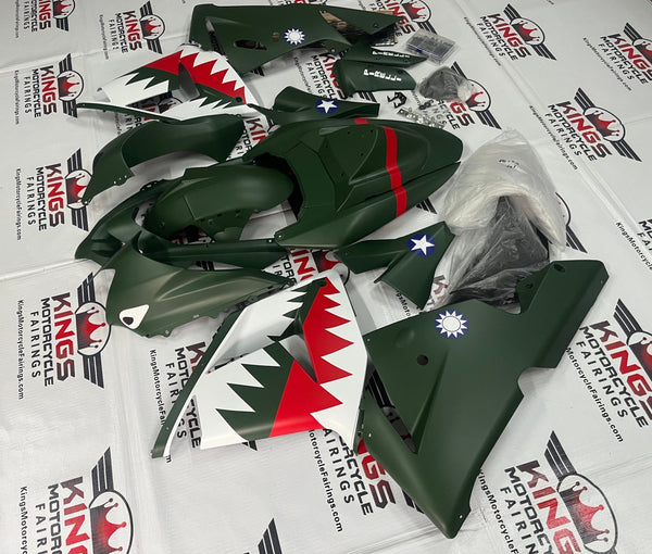 Fairing kit for a Kawasaki ZX10R (2004-2005) Matte Green Flying Tiger Bomber at KingsMotorcycleFairings.com 