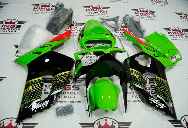 Fairing kit for a Kawasaki ZX6R 636 (2003-2004) Green, Gold, Black & Red at KingsMotorcycleFairings.com