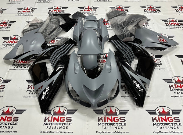 Kawasaki Ninja ZX14R Fairings (2006-2011) Matte Dark Gray, Gloss Black at KingsMotorcycleFairings.com