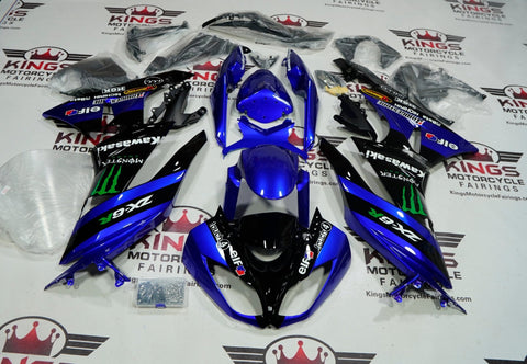 Fairings for Kawasaki Ninja ZX6R 636 (2009-2012) Blue, Black Monster Energy at KingsMotorcycleFairings.com