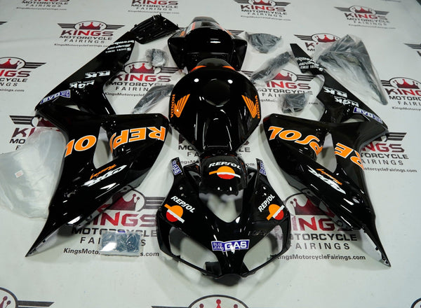 HONDA CBR1000RR (2006-2007) BLACK, ORANGE, WHITE REPSOL FAIRINGS at KingsMotorcycleFairings.com