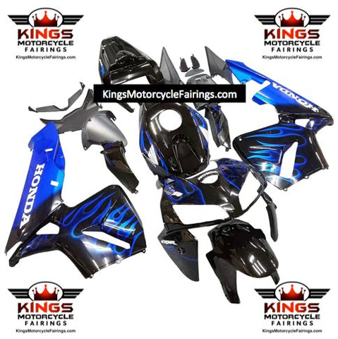 HONDA CBR600RR Fairings (2005-2006) Black, White, Blue Flames at KingsMotorcycleFairings.com