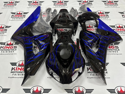 Honda CBR1000RR Fairings (2006-2007) Black, Blue Flames at KingsMotorcycleFairings.com