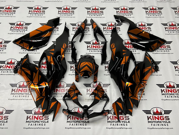 Kawasaki ZX-6R 636 (2019-2023) Black, Orange Rust Geo Vinyl Fairings at KingsMotorcycleFairings.com