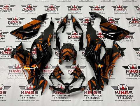 Kawasaki ZX-6R 636 (2019-2023) Black, Orange Rust Geo Vinyl Fairings at KingsMotorcycleFairings.com