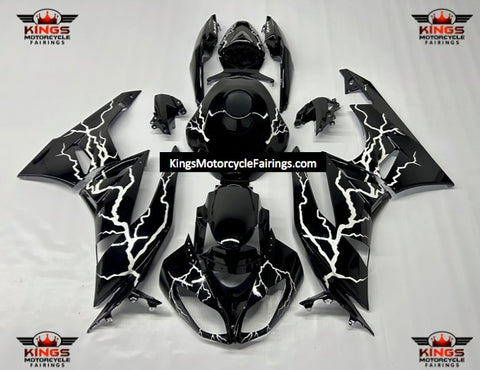 Kawasaki ZX6R 636 (2009-2012) Black & White Lightning Fairings at KingsMotorcycleFairings.com