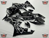 Kawasaki ZX6R 636 (2009-2012) Black & White Lightning Fairings at KingsMotorcycleFairings.com