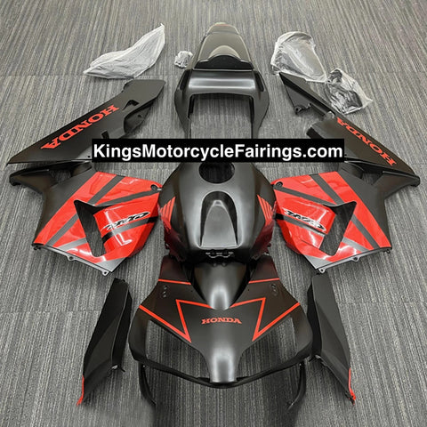 Honda CBR600RR (2003-2004) Matte Black, Red Stripe Fairings at KingsMotorcycleFairings.com