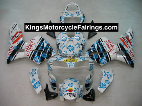 Honda CBR600RR (2003-2004) White, Blue Flower Fairings at KingsMotorcycleFairings.com