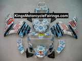 Honda CBR 600 Fairings (2003-2004) White, Blue Flower at KingsMotorcycleFairings.com