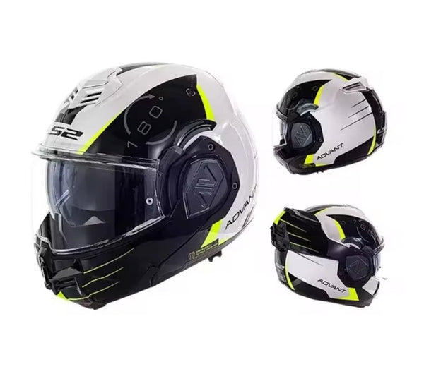 LS2 Motorcycle Helmet White, Black, Neon Yellow Advant at KingsMotorcycleFairings.com