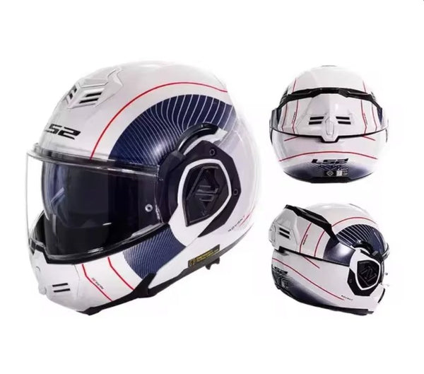 Motorcycle Helmets | White, Blue, Red Modular LS2 Motorcycle Helmet