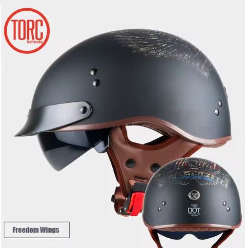 Motorcycle Helmets | Matte Black Freedom Wings T55 Half Helmet