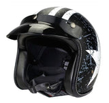 Matte Black, White Star Cafe Racer Motorcycle Helmet at KingsMotorcycleFairings.com