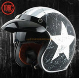 Matte Black, White Star Cafe Racer Motorcycle Helmet