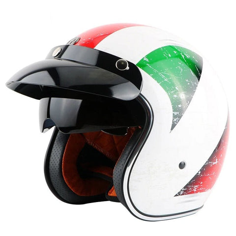 Retro White, Red, Green Open Face Motorcycle Helmet at KingsMotorcycleFairings.com!