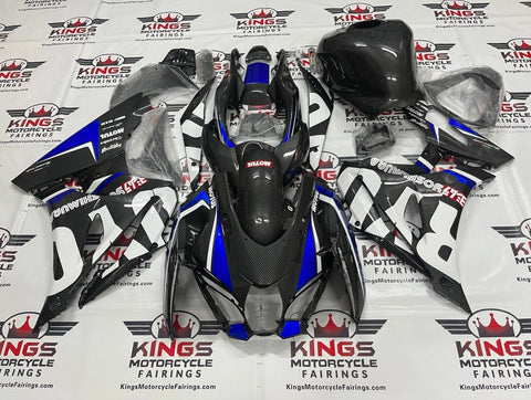 Suzuki GSXR1000 Fairings (2017-2023) Faux Carbon Fiber, Blue, White at KingsMotorcycleFairings.com