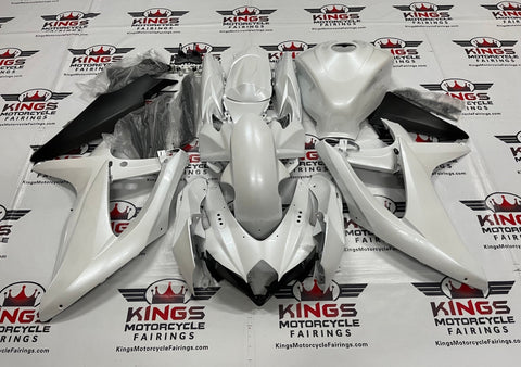 Suzuki GSXR600 Fairings (2008-2010) Pearl White, Matte Black at KingsMotorcycleFairings.com