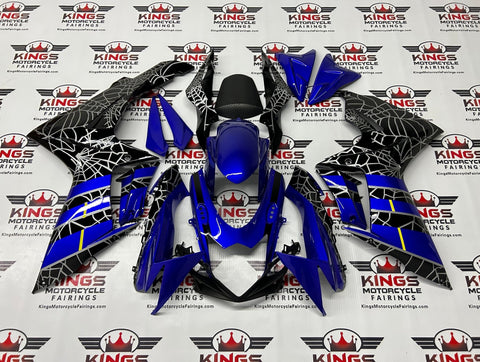 Suzuki GSXR 600 Fairings (2011-2023) Blue, Black, Silver Spider Web at KingsMotorcycleFairings.com