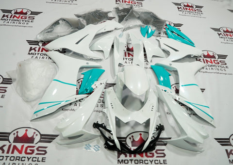 Suzuki GSXR600 (2011-2023) Pearl White & Mint Green Fairings at KingsMotorcycleFairings.com