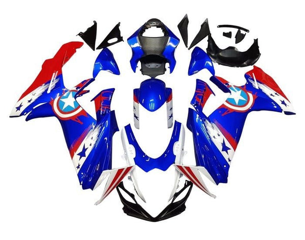 Suzuki GSXR 750 Fairings (2011-2024) Blue, White, Red Captain America at KingsMotorcycleFairings.com