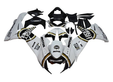 Suzuki GSXR750 Fairings (2011-2024) White, Black, Gold Lucky Strike at KingsMotorcycleFairings.com