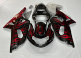 Suzuki GSXR750 (2000-2003) Black & Red Flame Fairings at KingsMotorcycleFairings.com