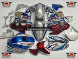 Suzuki Hayabusa Fairings (2008-2019) Silver, Blue Flames at KingsMotorcycleFairings.com