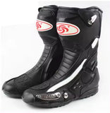 Tall Motorcycle Boots- Black, White, Red SPEED at KingsMotorcycleFairings.com