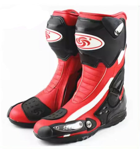 Tall Motorcycle Boots- Red, Black, White SPEED at KingsMotorcycleFairings.com