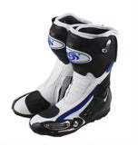 Tall Motorcycle Boots- White, Black, Blue SPEED at KingsMotorcycleFairings.com.