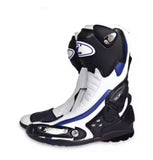 Tall Motorcycle Boots- White, Black, Blue SPEED at KingsMotorcycleFairings.com.