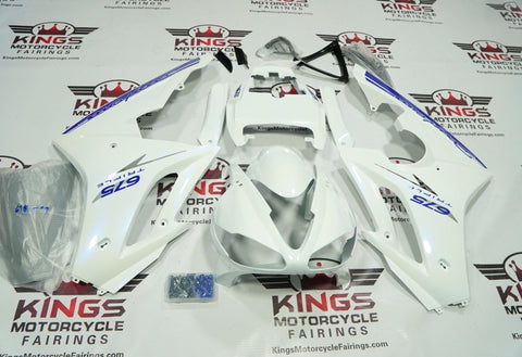 Triumph Daytona 675 (2009-2012) Pearl White & Blue Fairings at KingsMotorcycleFairings.com