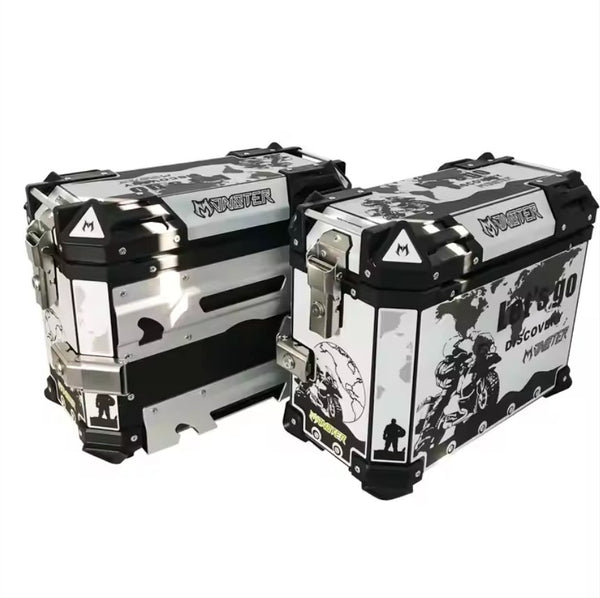 White Monster 38L Aluminum Motocycle Storage Side Boxes at KingsMotorcycleFairings.com