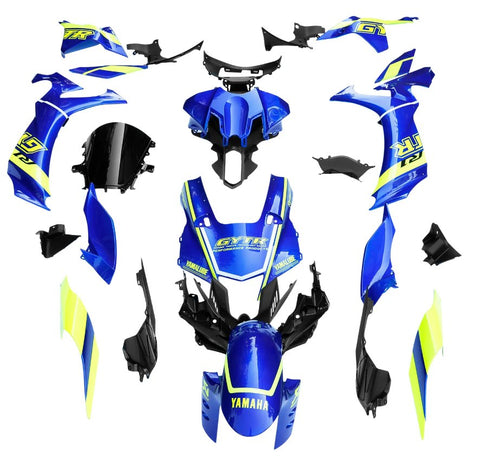 Yamaha R1 Fairings (2020-2024) Blue, Yellow, White, Stripe at KingsMotorcycleFairings.com