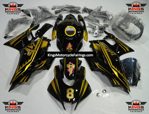 Yamaha R3 (2019-2024) Black, Gold Fairings at KingsMotorcycleFairings.com