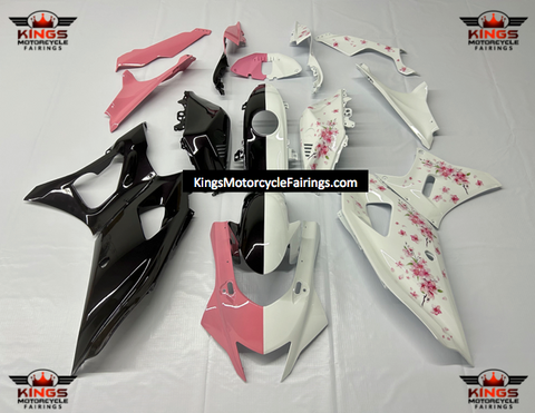 Yamaha R7 Fairings (2021-2024) White, Black, Pink Cherry Blossoms at KingsMotorcycleFairings.com