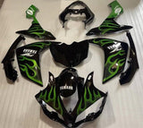 Yamaha YZF-R1 Fairings (2007-2008) Black, White, Green Fire at KingsMotorcycleFairings.com