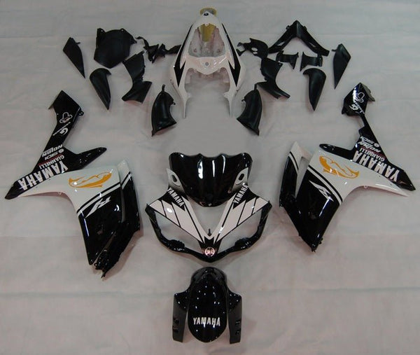 Yamaha R1 Fairings (2007-2008) Black, White, Yellow Fish at KingsMotorcycleFairings.com