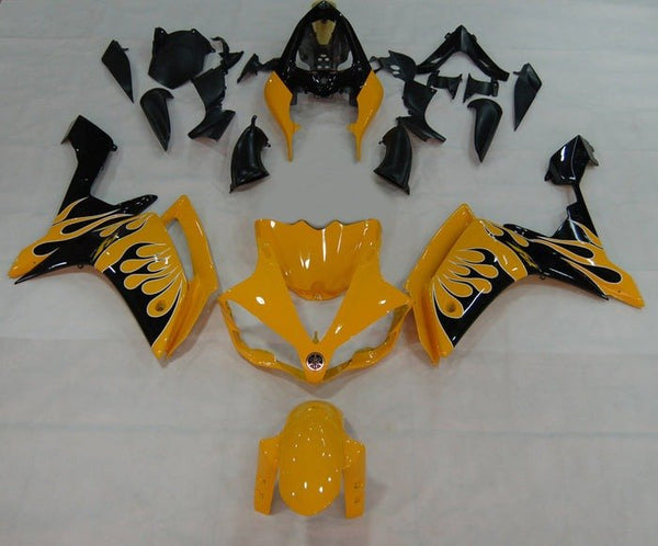 Yamaha YZF-R1 Fairings (2007-2008) Yellow, White, Black, Flames at KingsMotorcycleFairings.com